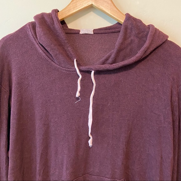Brandy Melville Woven Burgundy Maroon Hoodie Pullover One Size M - Picture 3 of 5